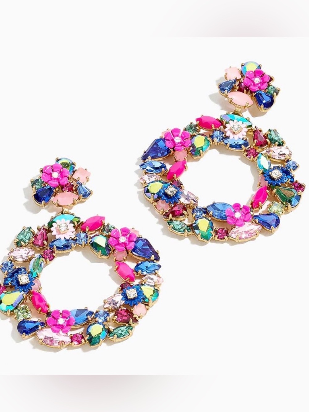 J. Crew Vintage Multicolor Crystal Floral Statement Earrings